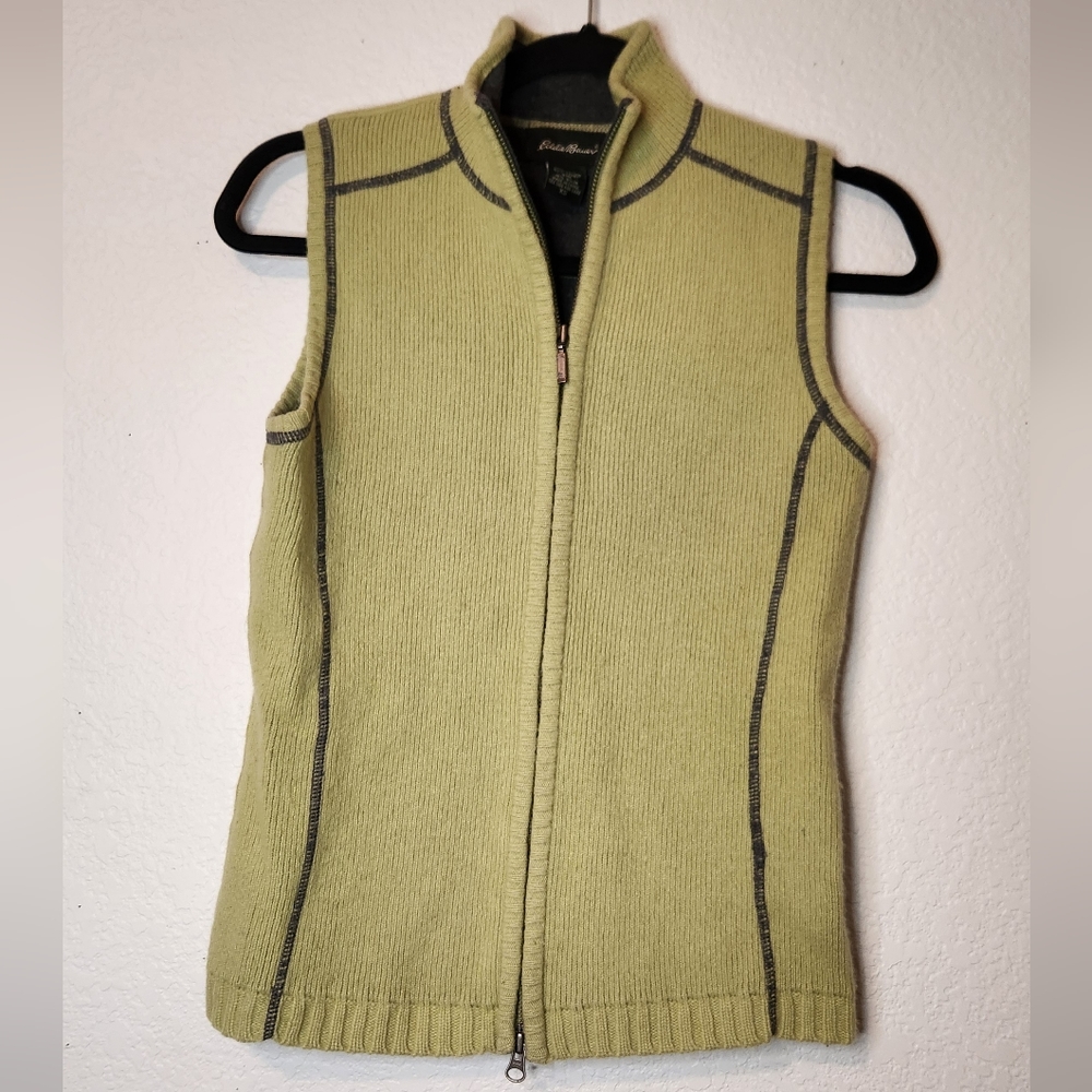 Eddie Bauer Wool Blend Gray/Green Zip-Up Vest, Size XS‎